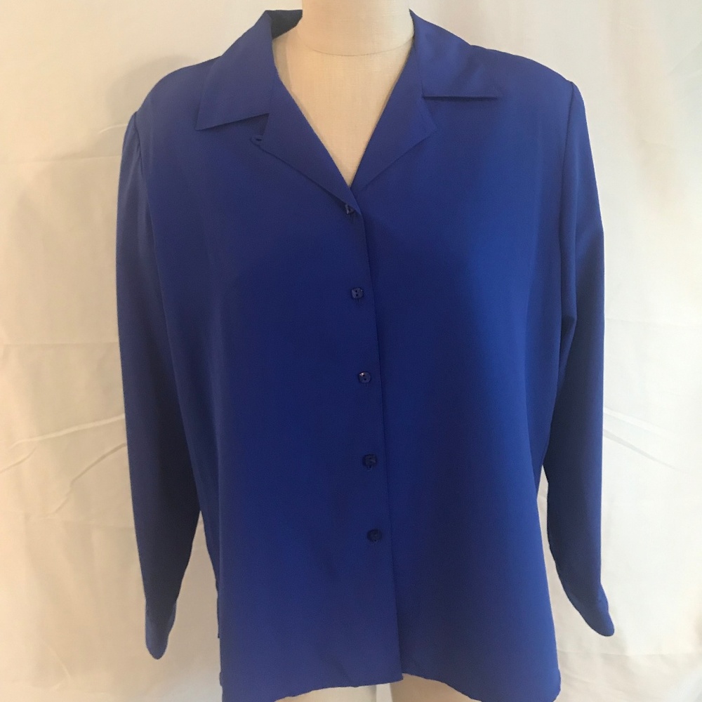 Notations Button Down Blouse Royal Blue Large